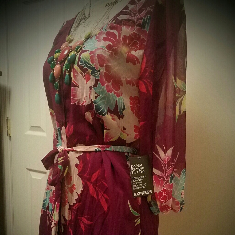 Sheer floral shirt Express dress